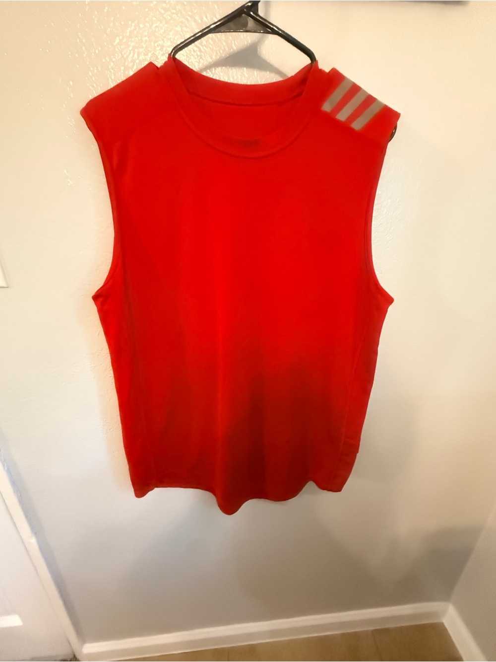 Lululemon Men's Red Sleeveless Athletic Tank with Reflective Shoulder Detail